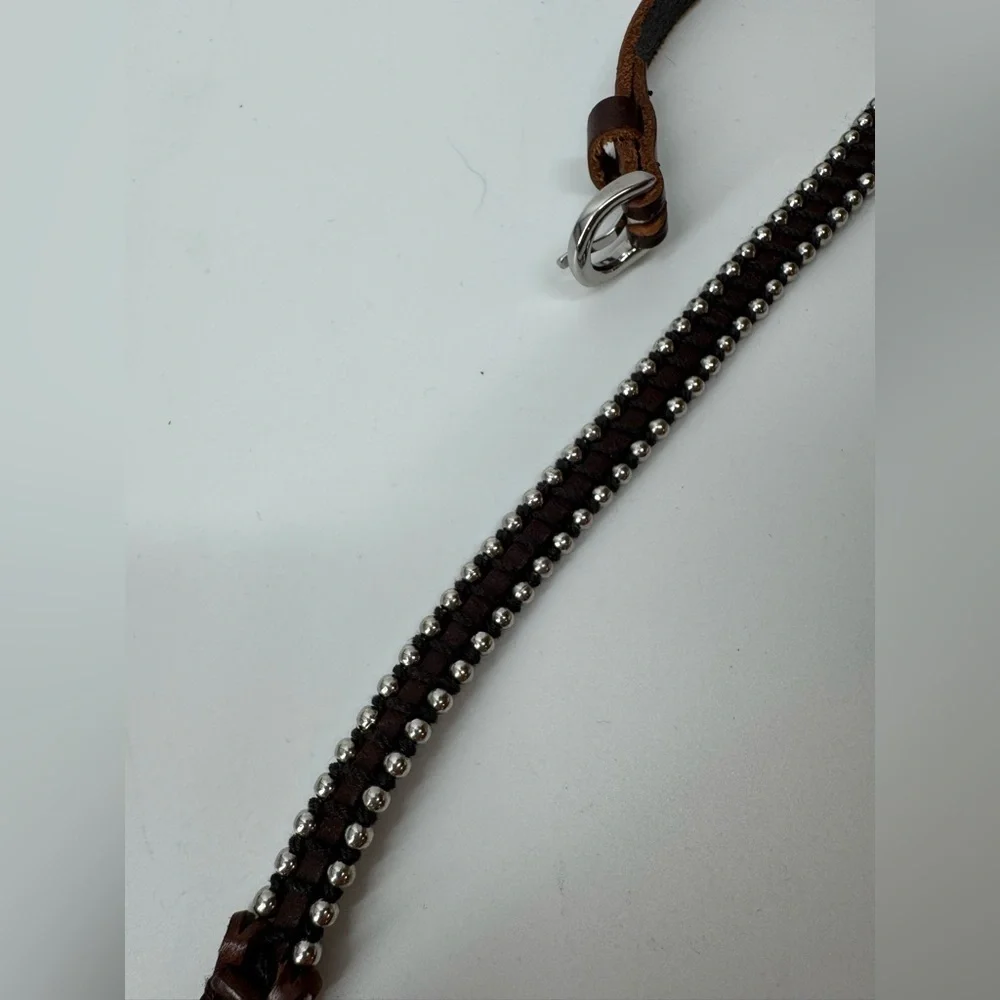 Vintage Leather Belt with Metal Bead Detail – Adjustable, Western Boho Style